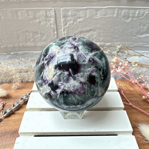 Gorgeous Feather Fluorite Sphere - Picture 1 of 9